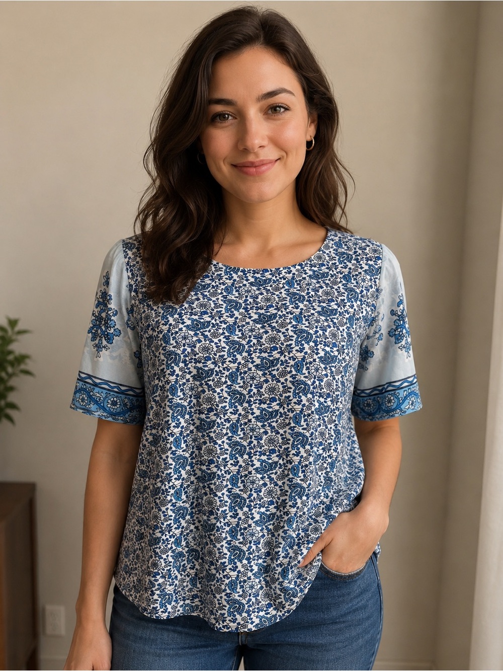 Lucky Brand Blue Paisley Flowy Top Size XL